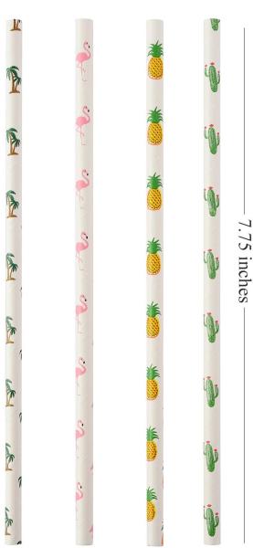 Hawaiian Tropical Party Pineapple 12mm Paper Straws Luau Decorations
