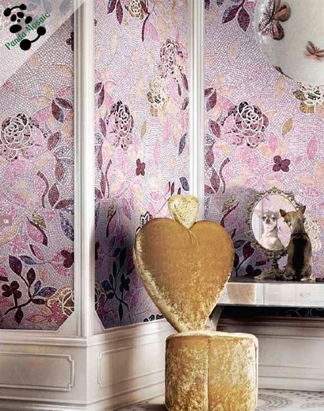 MB SMM123 Chinese Beautiful Glass Mosaic Handmade Flower Wall Mural Tile Peony Pattern Mosaic Tile Picture