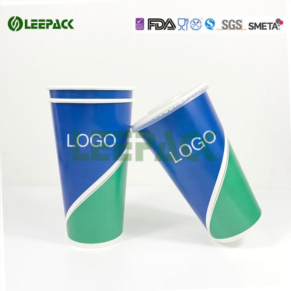 32oz large capacity Disposable Cold drink Paper Cups With Personlised Brand Printed No Melting double PE coated