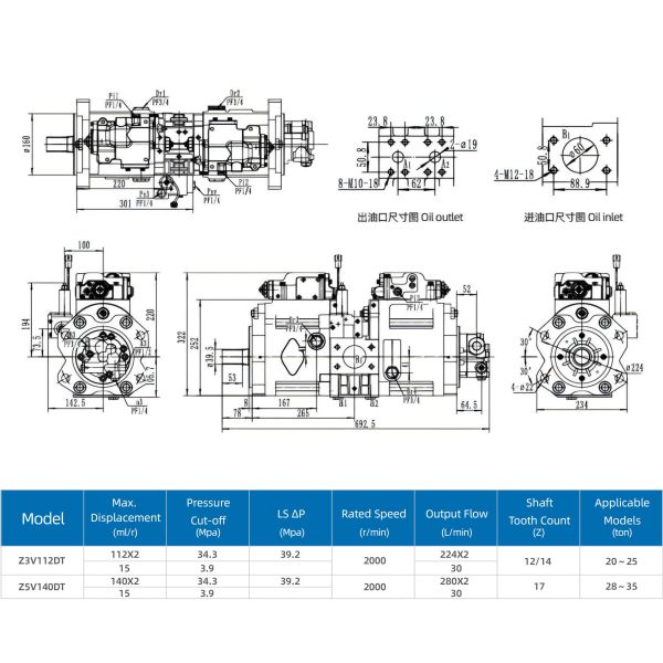 Original for K3V112DTP-9N24-14T Hydraulic Pump for Doosan DH220-7 Excavator Main Piston High Performance Black 1 Year