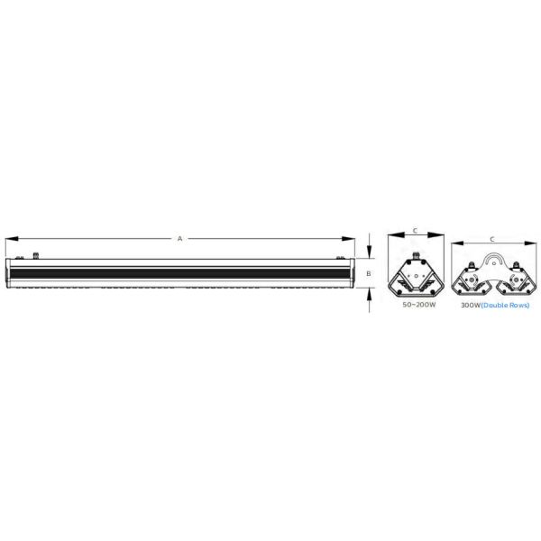DUALRAYS HB6 3x2ft 300W IP65 140LPW Aluminium LED Linear Highbay for Warehouse Aisle with 30° |60° | 90° | 120° | 30*70° | 80*155 | 60*90° Optics Optional