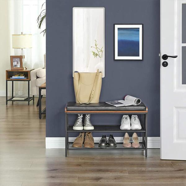 Padded Shoe Bench, Shoe Rack with Cushion, Industrial Shoe Bench, Storage Shoe Rack, ULBS75X
