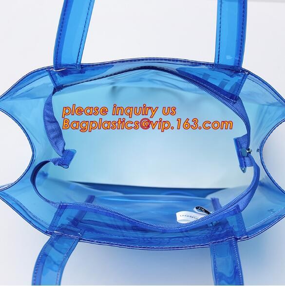 Handle Zipper Lock Cosmetic Pvc Bag With k, beach Bag Chain handle Handbag beach tote bag, jelly tote bag candy ha