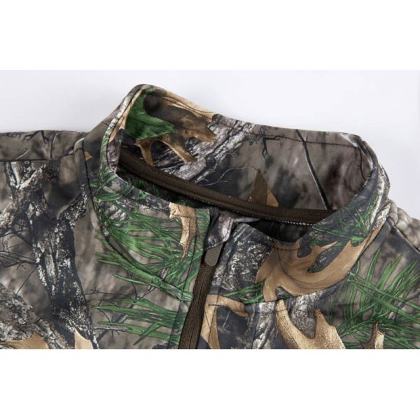 Men's Realistic Woodland Camouflage Hunting Jacket with 100% Polyester Shell and Fleece-Lined Warmth Quarter Zip Pullover