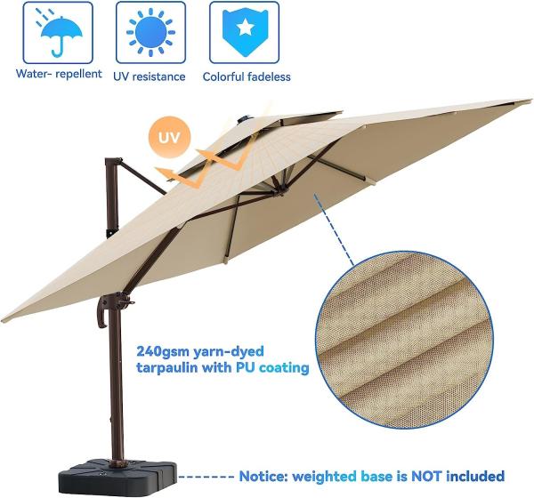 Big Patio Parasol Outdoor Aluminium Cantilever Restaurant Umbrella Sonnenschirm Garten Mit Led