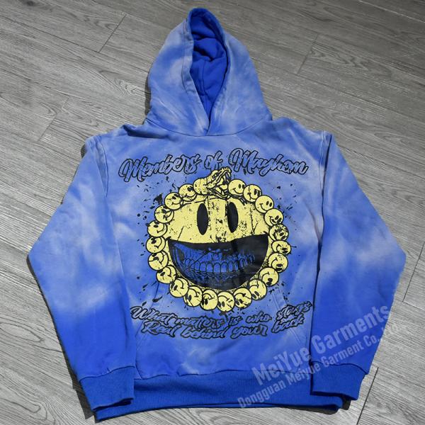 Custom Logo Screen Print Hoodie Heavyweight Acid Wash Hoodie Casual Loose Pocket