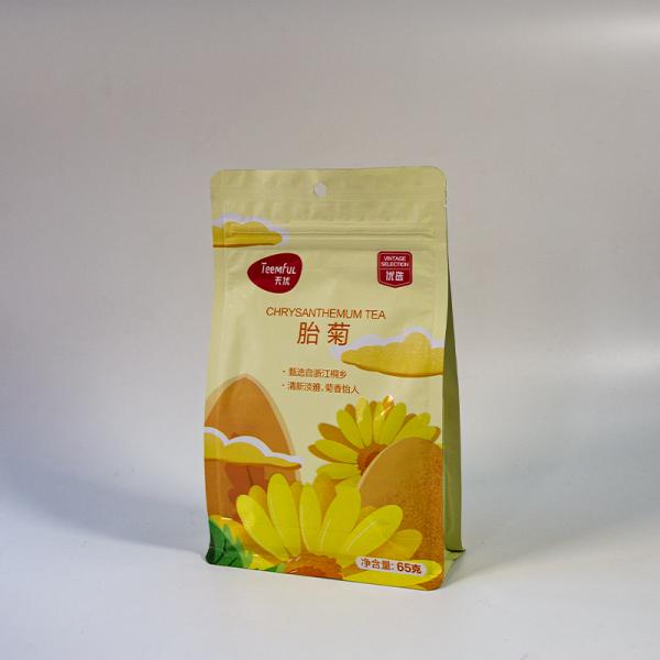 Aroma-Lock Eight Sided Sealing Flat Bottom Bags For Tea Packaging With Oxygen-Barrier And Moisture-Resistant.