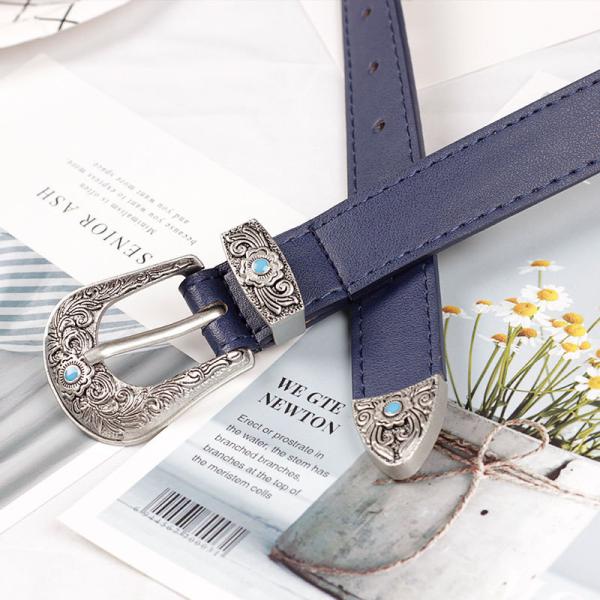 Metal Engraved Buckle Pu Leather Belts Ladies 107cm Bohemian Style Fashion