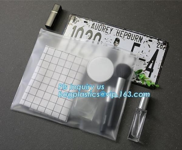 Zip lockk bags for cosmetic puff automatic slider zipper bag, OEM clear PVC bag/ PVC slider bag/PVC zipper bag, Make Up Or
