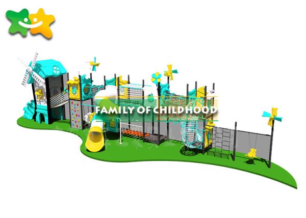 Fun Outdoor Playhouse With Slide And Swing , Kids Outdoor Climbing Equipment Frames
