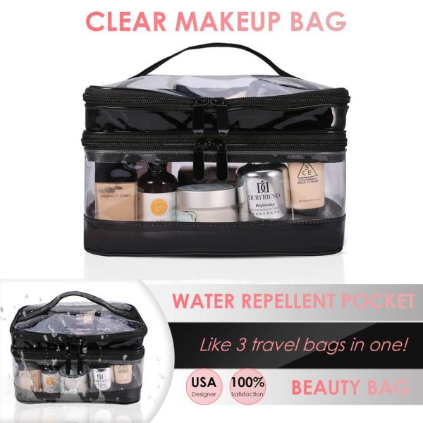 Two Layers Vinyl Cosmetic Bag Portable Transparent