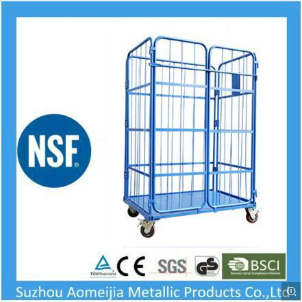 Convenient Handle Caged Trolley On Wheels , Folding Pallet Mobile Cage Trolley