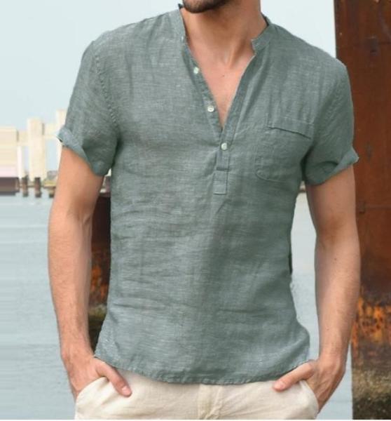 Oem Apparel Men Short Sleeve Shirts Linen Button Down Beach Casual Summer Shirts