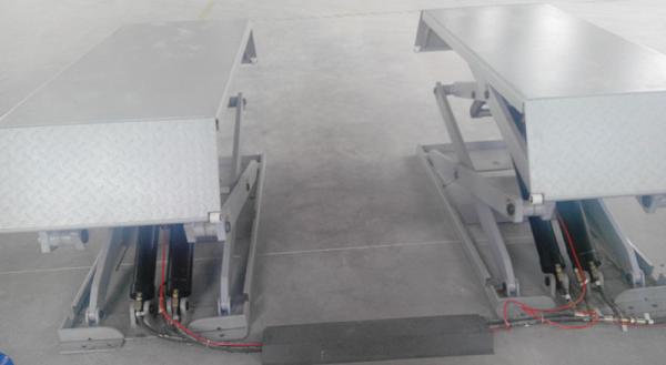 High rise 4 c ylinder on ground mounted car lift with double scissor