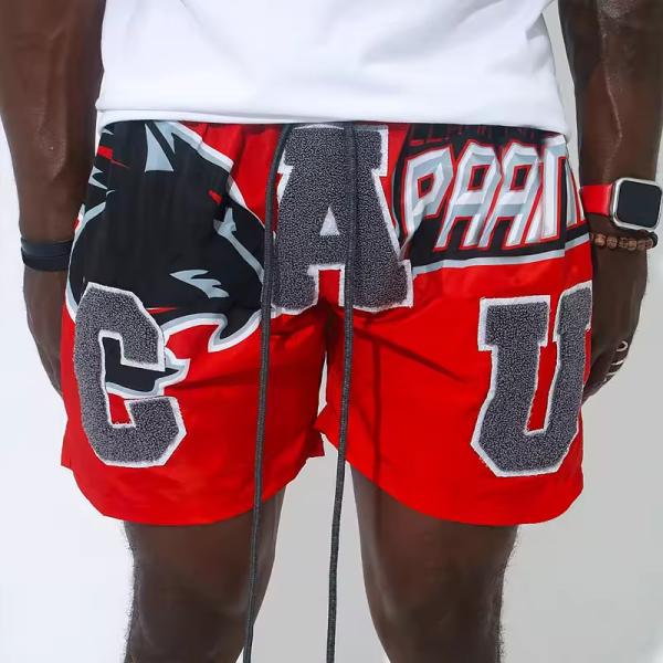 Logo brodé en chenille personnalisé en gros Vêtements de fitness rayés Gym Sport Porter des shorts de sport en maille échantillon gratuit pour hommes
