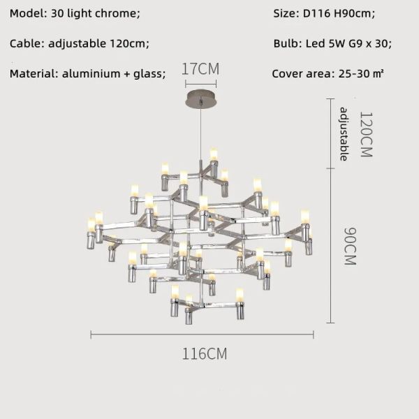 Crown Major Pendant lamp Nordic Tube chrome chandelier Crown Plana Mega Pendant(WH-AP-637)