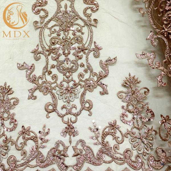 A4 Pattern Embroidered Beaded Dress Lace Fabric With Pearls Decoration