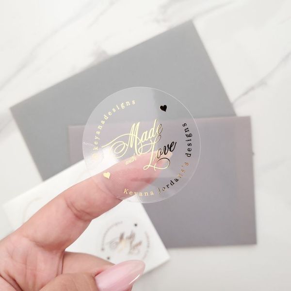 Clear Print Transparent Label Gold Foil Logo Clear Round Water Adhesive Seal Label Sticker Roll 2024