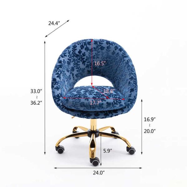 Golden Feet Base Tomile Blue Velvet Swivel Chair / Home Office Accent Chairs