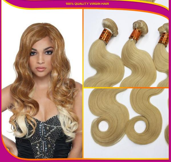 Original 100%  Brazilian Human Hair Wefts Premium Blonde 613#  Virgin Hair Body Wave Lace Closure To Match