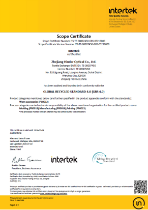 Zhejiang Hindar Optical Co., Ltd Certifications
