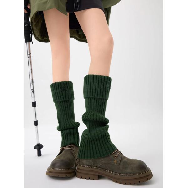 Chauffe-jambes à côtes brodées à haute étirement pour femmes