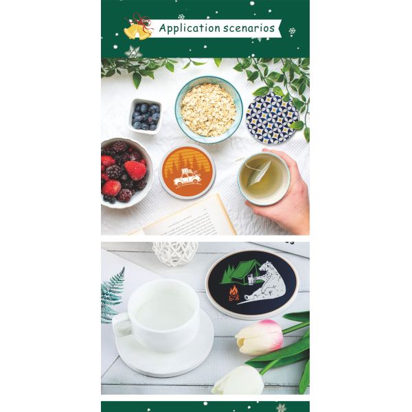 Sublimation Ceramic Cup Coaster with Cork Round/Rectangle/Heart for Drink Cup Personalized Custom logo for Business Gifts