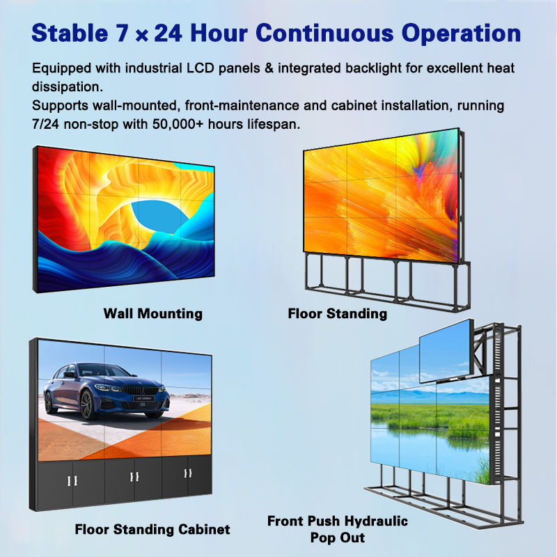 46-85 Inch LCD Video Wall with 0.88mm Narrow Bezel 4K Resolution and 700 Nits Brightness