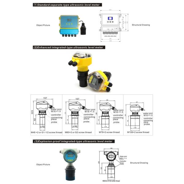 Split Type Ultrasonic Sensor Transmitter Ultrasonic Water Level Meter 10M