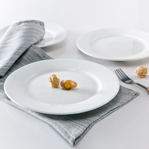 Stocked White Ceramic Dinner Plates for Restaurant Hotel Dinnerware Collection