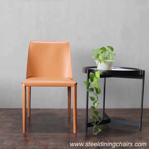 Orange Saddle Leather 47cm 83CM Metal Upholstered Dining Chair