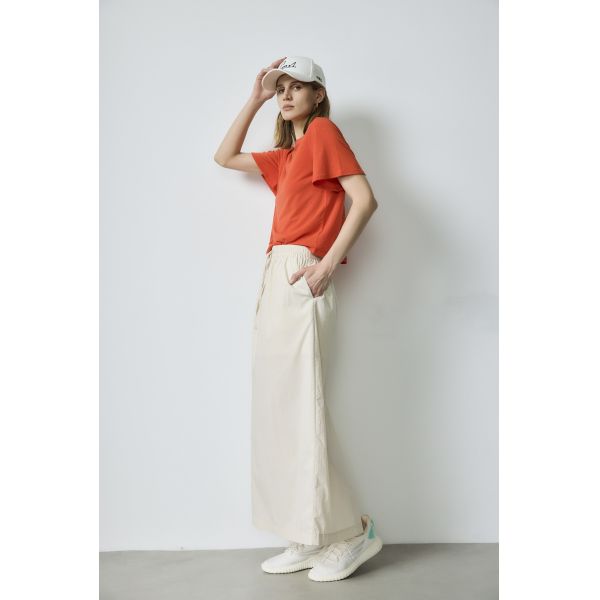 Custom Brand Basic Crop Tops Orange Red Crew Neck Cropped Tee With Pants