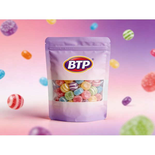 Custom Printed Food Grade Plastic Stand up Pouch with Resealable Zipper and Clear Window for Colorful Hard Candies