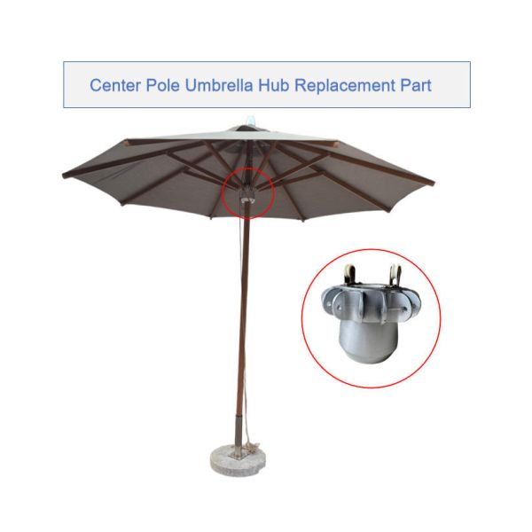 Heavy Duty Umbrella Top Hub One Piece Alloy with 2 Pulleys for 8 Rib Central Pole Patio Umbrella