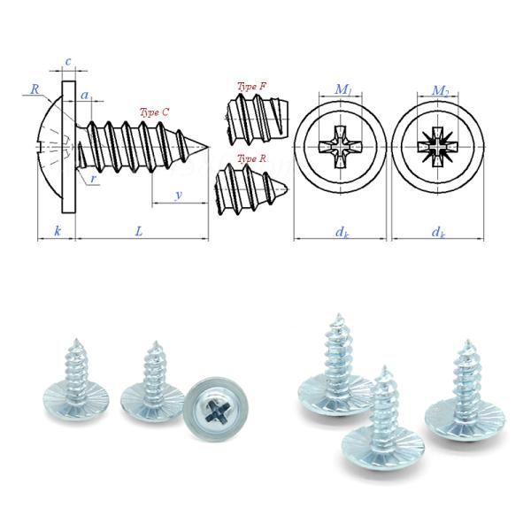 DIN968 Vis à tôle à tête bombée avec rondelle, traitement au zinc