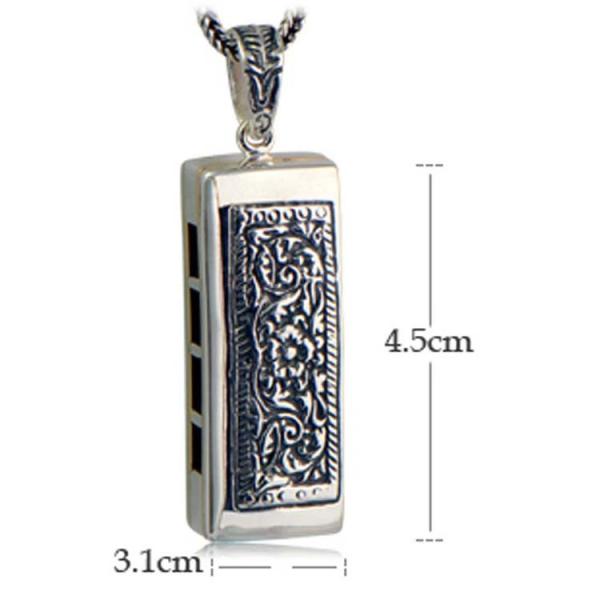 Retro Mens Sterling Silver Necklace with Mouth Organ Pendant and Wheat Chain (003817W)