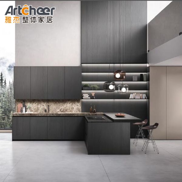 Modern Dark Grey Kitchen Base Cabinet with Water Resistant Carcass and 5 Drawers for Luxury Homes