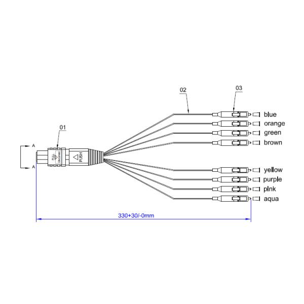 Мужчина кабеля 9 хобота MTP/125μm 8F MTP - заплата оптического волокна LC UPC 0.9mm привязывает тип элиты a 30cm SM LSZH