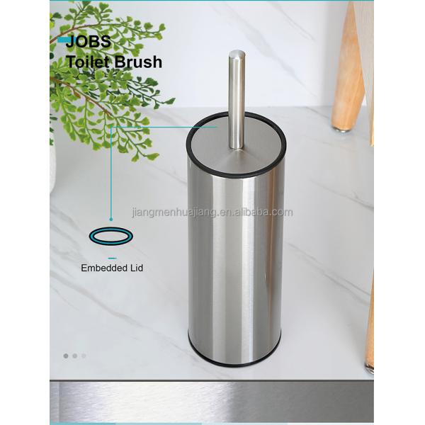 Silver Curved Design Toilet Cleaning Brush with Holder Stainless Steel OEM Acceptable