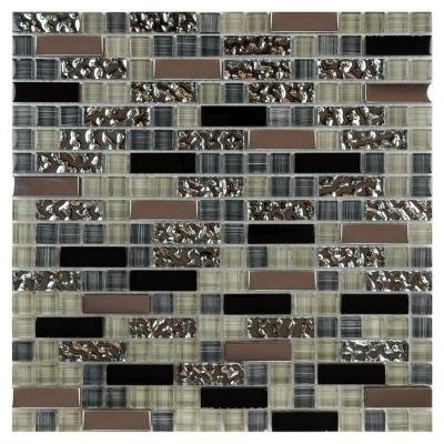 Black Strip Silver Glass And Metal Tile Backsplash , Mini Glass Kitchen Wall Tiles