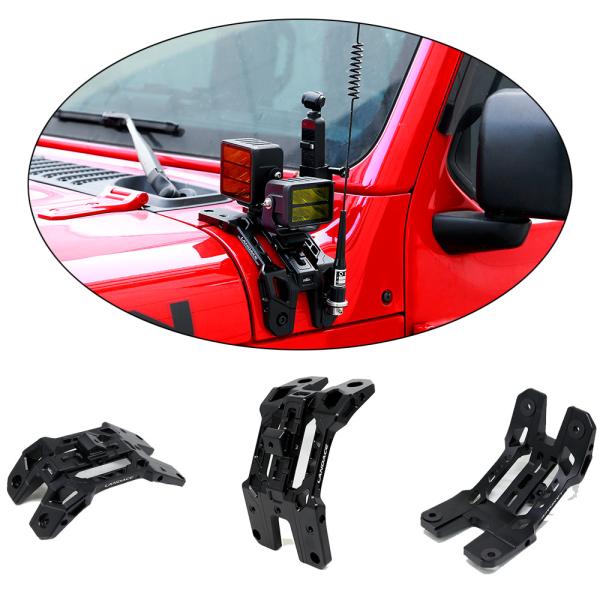 2018-2019 Jeep Wrangler JL Aluminum Hood Mount Camera Holder Designed with LED Light