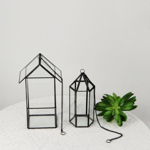 Black bird nest house geometric logo glass greenhouse hanging cage succulent glass flowerpot greenhouse