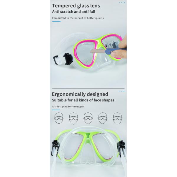Kids Freediving Pink Dive Mask Low Volume Tempered Glass Lens