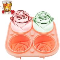 Molde de cubo de hielo de rosa, bandeja de cubo de hielo de silicona de bongpuda, 4 cavidades, fabricante de bolas de hielo de rosa de silicona, fácil liberación, para cócteles, whisky, bourbon y bebidas de jugo.