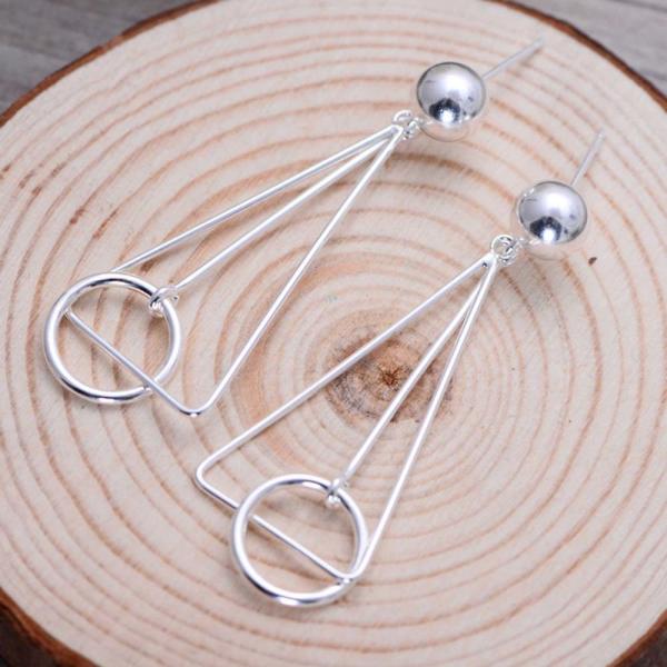 Women Korea Fashion Deometric Drawing 925 Sterling Silver Drop Dangle Earrings (058000)