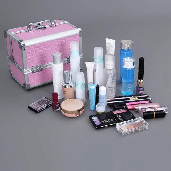Portable Mini Makeup Vanity Case Organizer Box With Mirror 2 Trays Pink