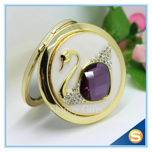 Shinny Gifts Elegant Swan Design Rhinestone Mirror Compact Mirror For Wedding Souvenir