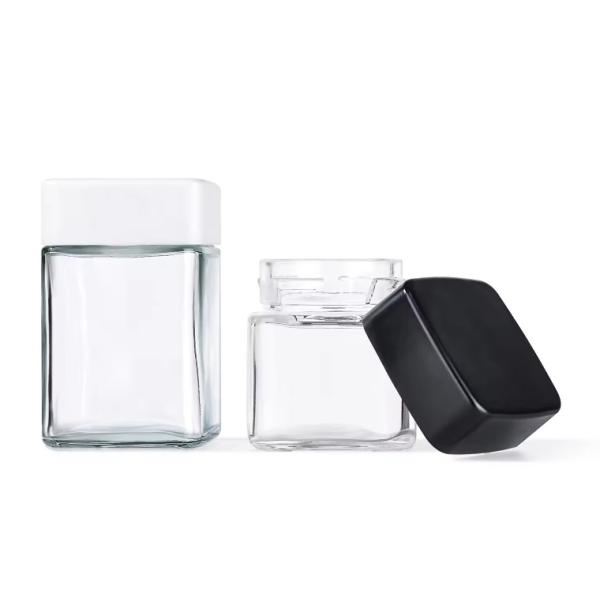 Empty Smell Proof Child Resistant Container 60ml Child Proof Square Glass Jar With CRC Lid