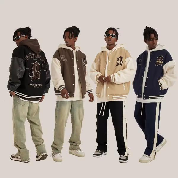 Custom Logo Patchwork Streetwear Chenille Embroidery Winter Leather Bomber Letterman Men Varsity Jacket Manufacturer for Men