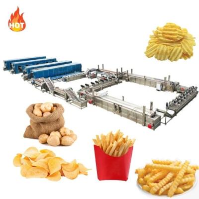 Máquina de fabricação de batatas fritas linha de produção de fritura totalmente automática para camadas frescas congeladas